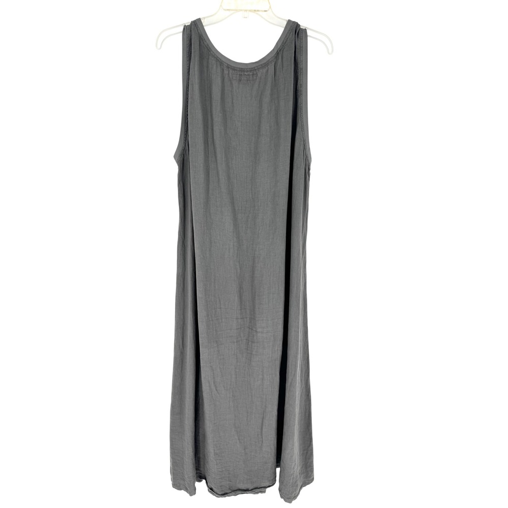 FLAX Serene Linen Maxi Sleeveless Dress In Slate Grey Size L Lagenlook Coastal - Picture 6 of 8
